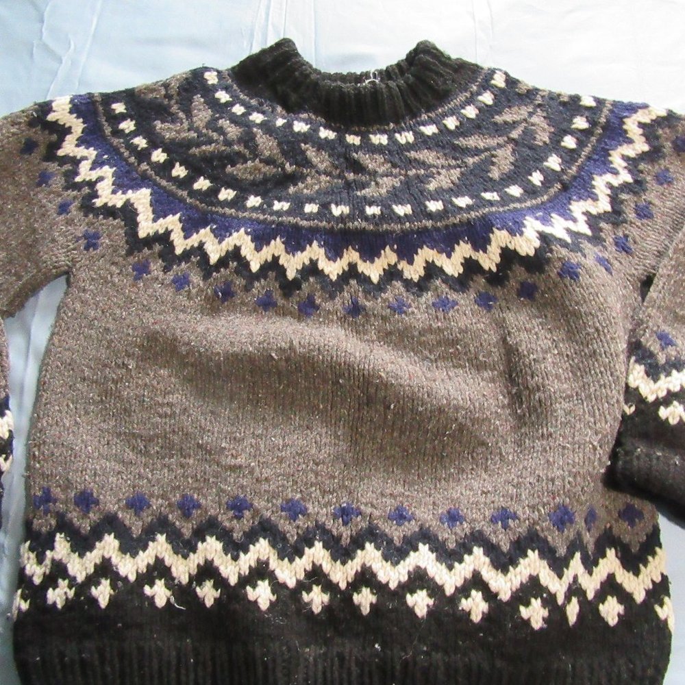 Mens Vtg Bolivian Handknits Lambs Wool Fisherman Knit Sweater Sz XL